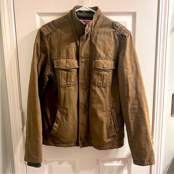 All-Son Men’s Military Jacket Quilt Lined Dark Green Sz. Sm. Gorpcore Fall Coat - Picture 1 of 10